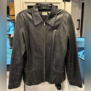 Vintage Ann Taylor LOFT Classic minimalist Black Leather Jacket size Large